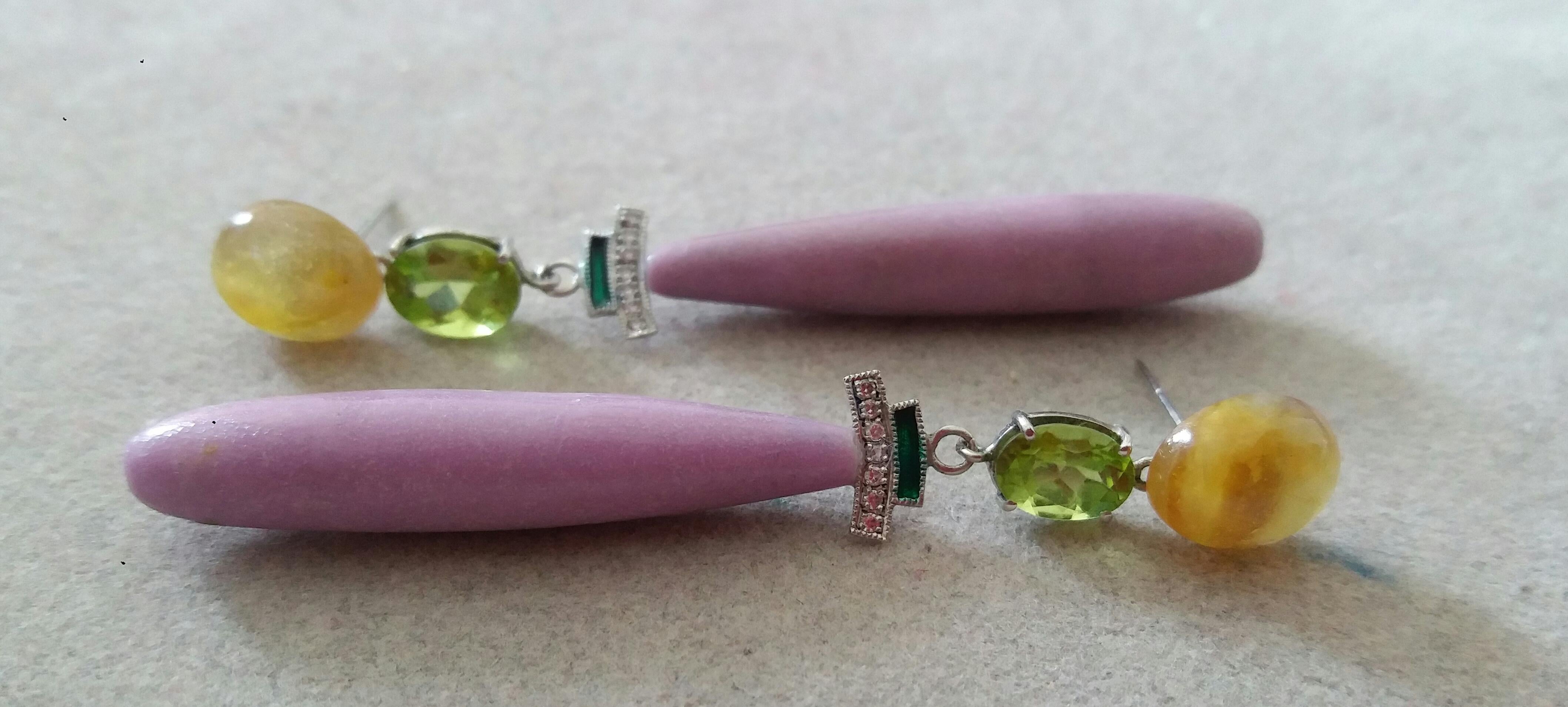 Yellow Sapphres Cabs Peridot Phosphosiderite Gold Diamonds Enamel Drop Earrings In Good Condition For Sale In Bangkok, TH