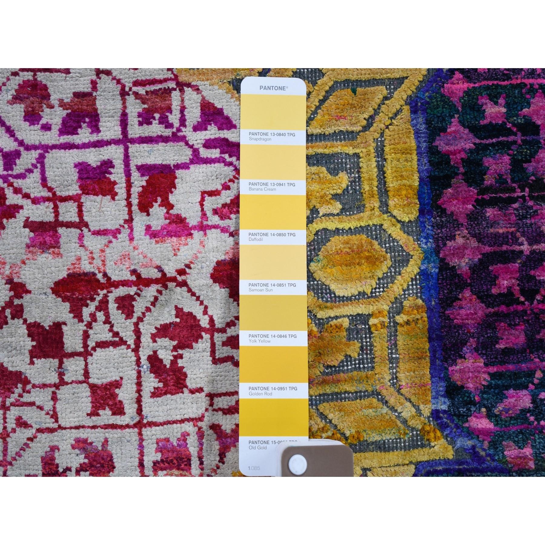 Indiano Tappeto Runner XL giallo in seta Sari con lana testurizzata Mamluke Design 3'2