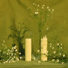 Yellow sculptural vase for flowers, Italian minerals artisanal craftsmanship
