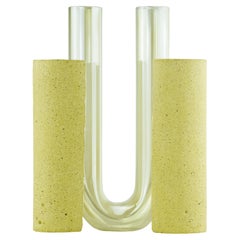 Yellow sculptural vase for flowers, Italian minerals artisanal craftsmanship