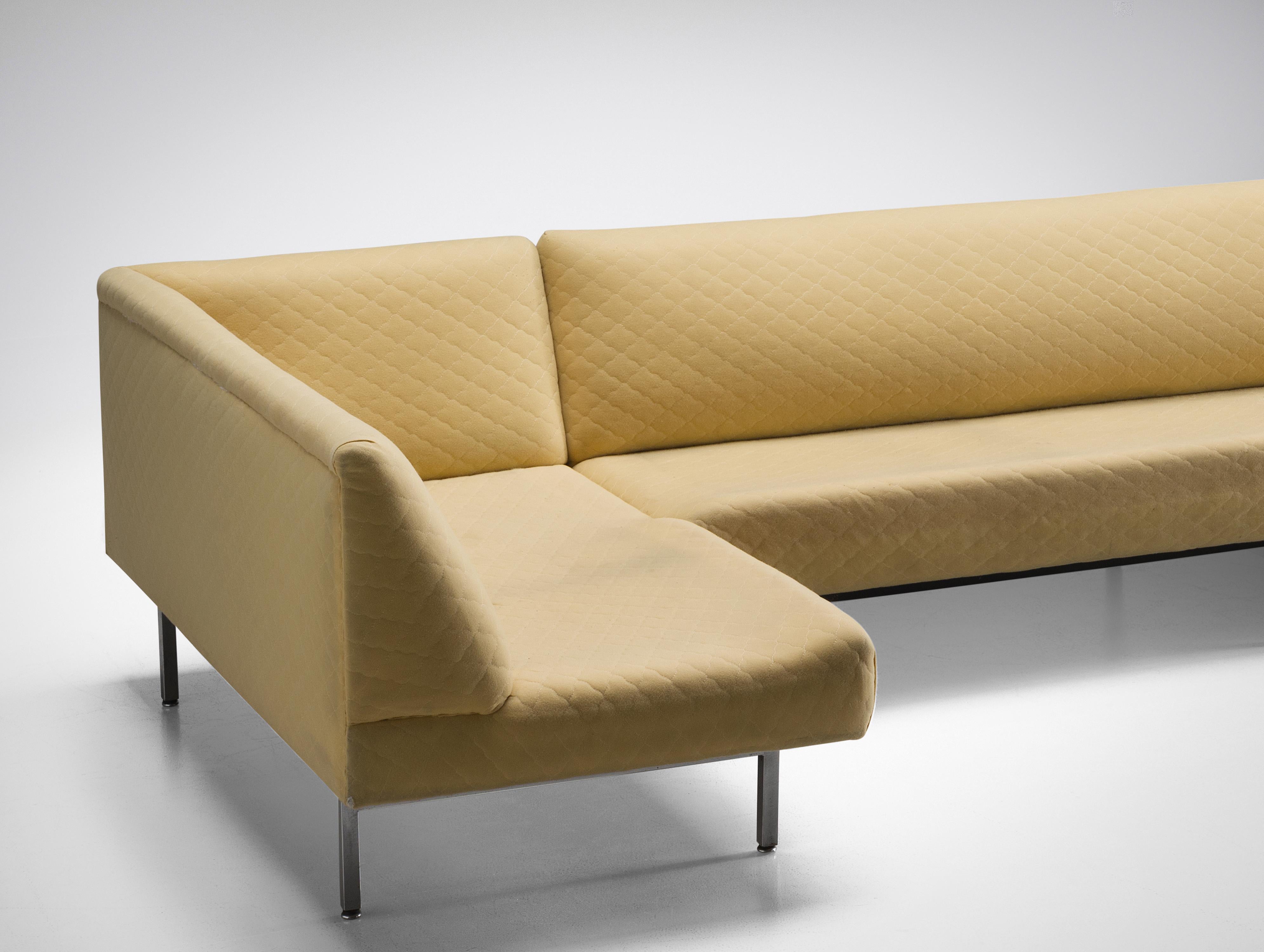 Mid-Century Modern Modern American Sectional Corner Sofa in Structured Yellow Upholstery  For Sale