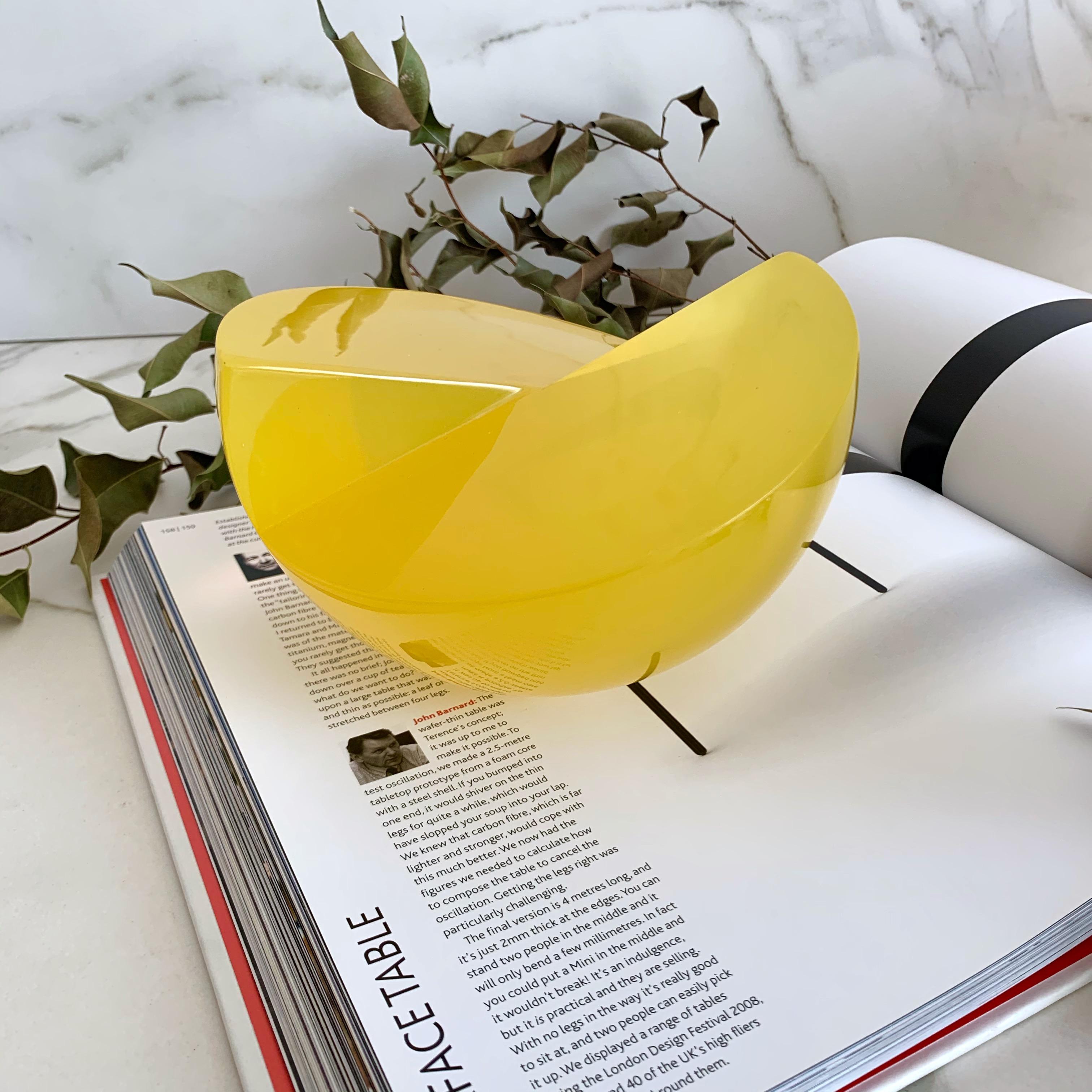 Modern Yellow Semi Sphere Sculpture in Polished Resin by Paola Valle For Sale