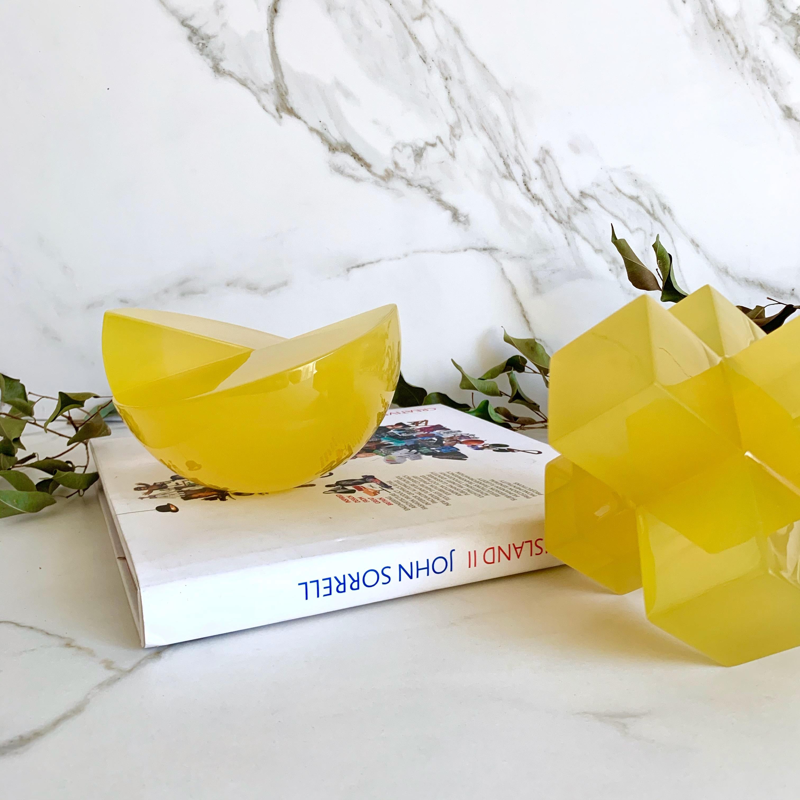 Mexican Yellow Semi Sphere Sculpture in Polished Resin by Paola Valle For Sale