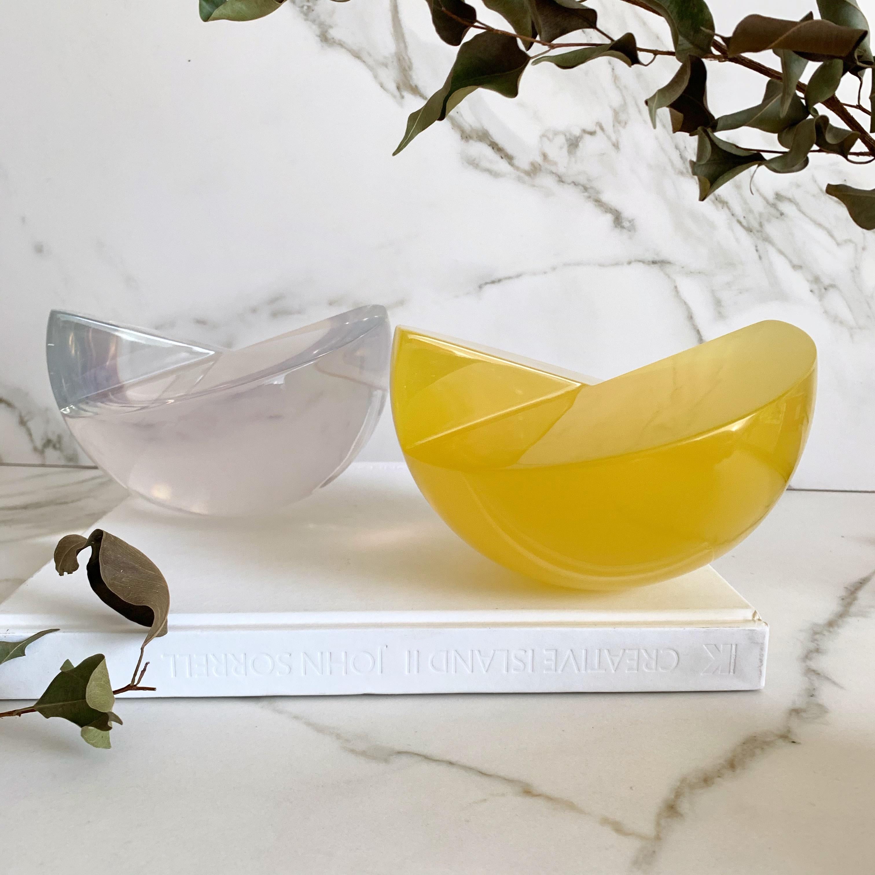 Cast Yellow Semi Sphere Sculpture in Polished Resin by Paola Valle For Sale