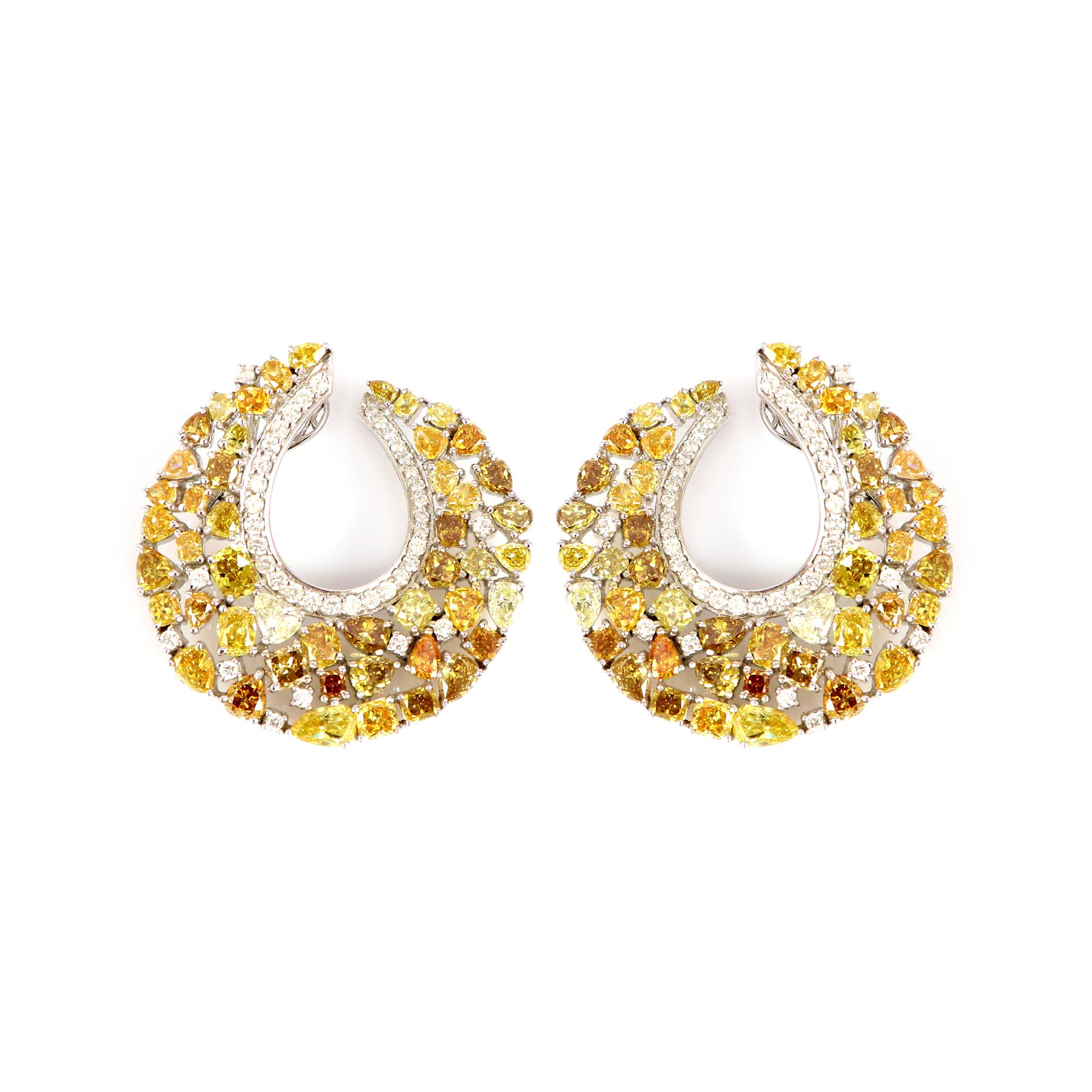 Modern Yellow-Shade Diamond Earrings 0045 For Sale