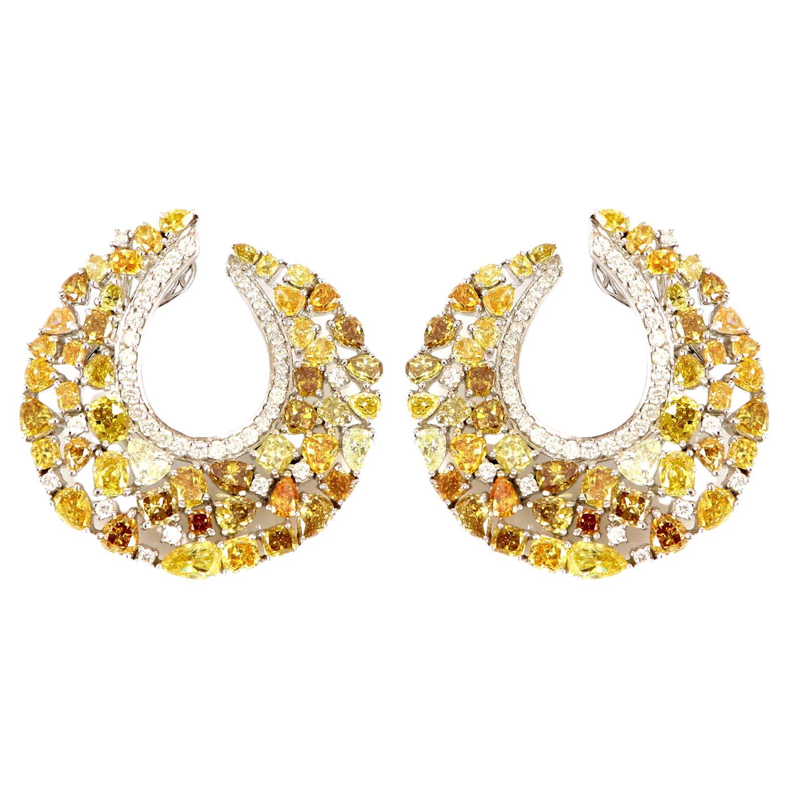 Yellow-Shade Diamond Earrings 0045 For Sale