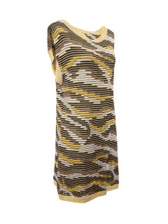 Yellow Sheer Knit Metallic Abstract Dress Size XL