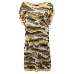 Yellow Sheer Knit Metallic Abstract Dress Size XL