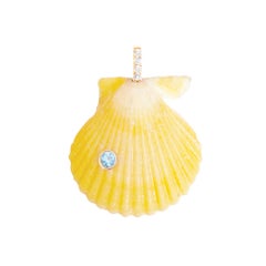 Yellow Shell Pendant with Diamond and Blue Topaz