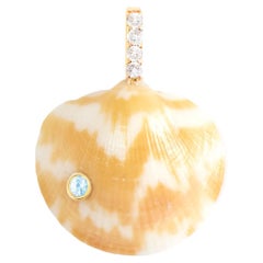 Yellow Shell Pendant with Diamond and Blue Topaz