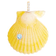Yellow Shell Pendant with Diamond and Blue Topaz