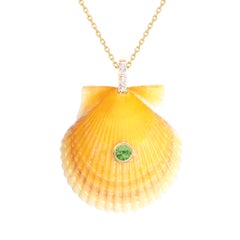 Yellow Shell Pendant with Diamond and Green Tsavorite Garnet
