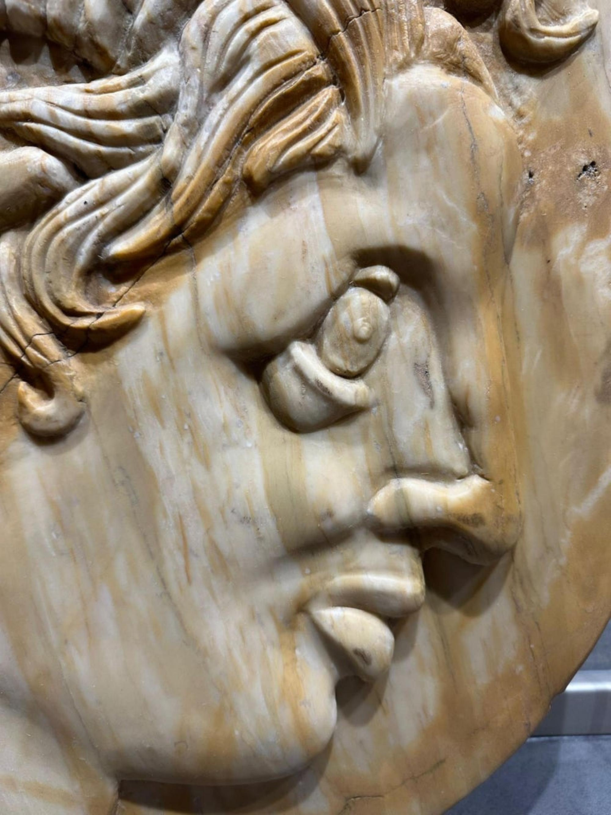 Italian YELLOW SIENA MARBLE ROUND OF ALEXANDER THE GREAT AMMON late 19th Century VIDEO For Sale