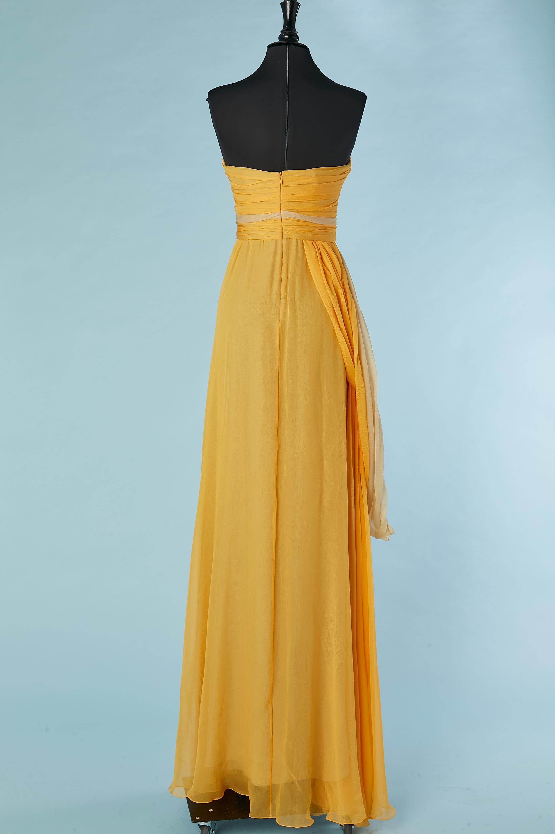 Yellow silk chiffon evening bustier dress Lorena Sarbu For Sale 6