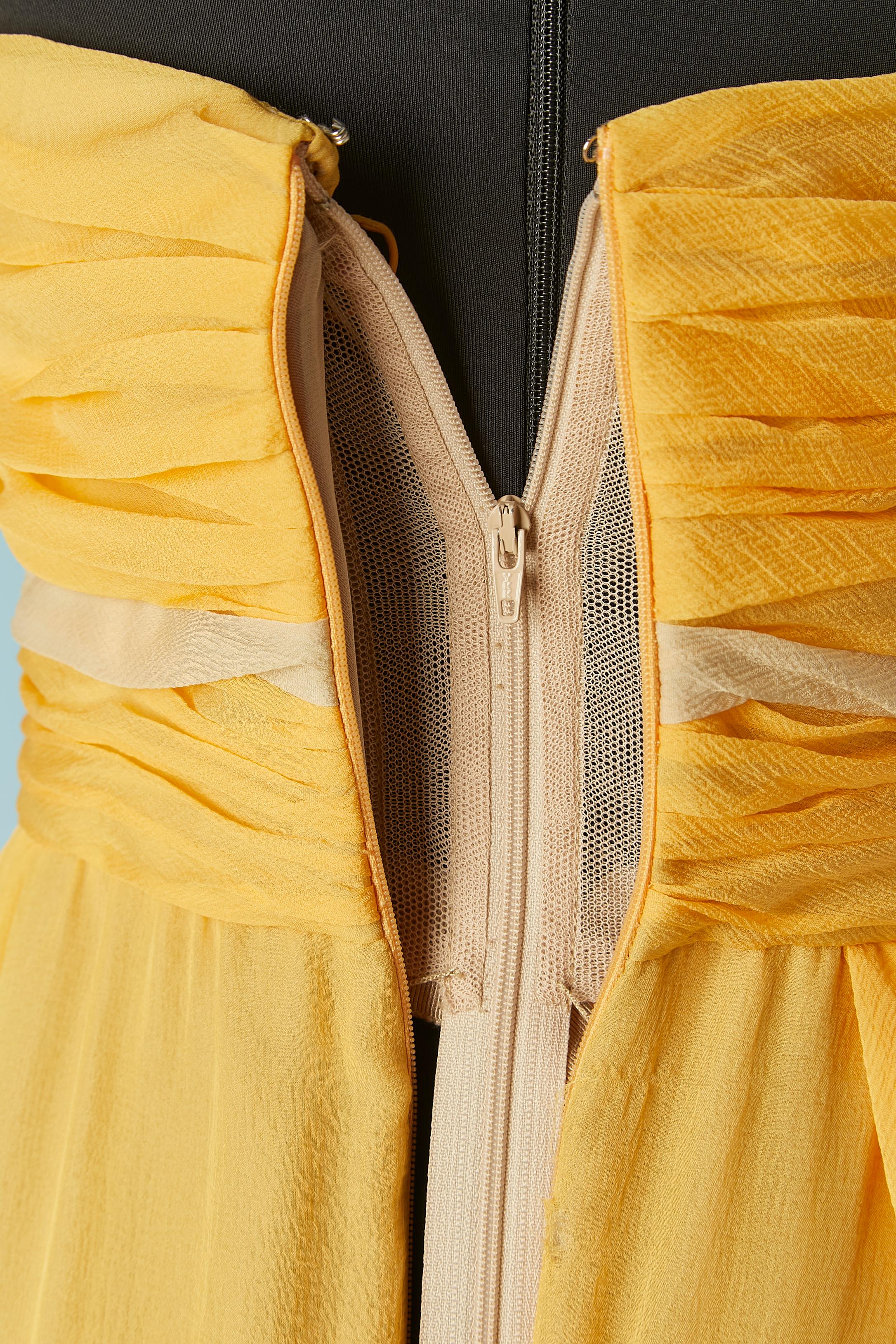 Yellow silk chiffon evening bustier dress Lorena Sarbu For Sale 7