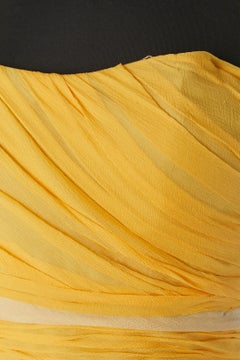 Yellow silk chiffon evening bustier dress Lorena Sarbu