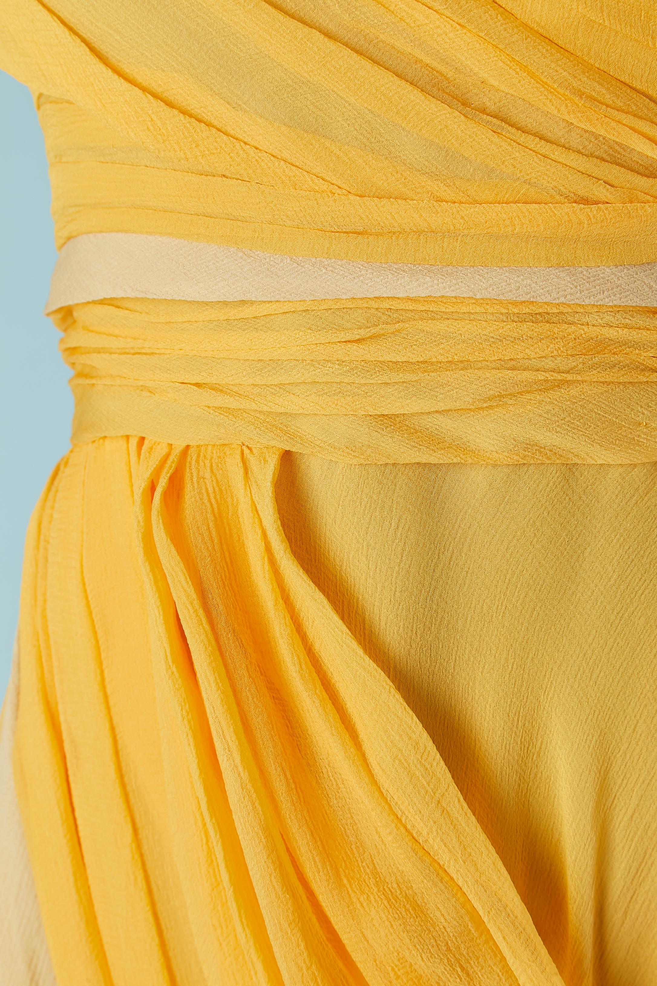 Yellow silk chiffon evening bustier dress Lorena Sarbu  In Excellent Condition For Sale In Saint-Ouen-Sur-Seine, FR