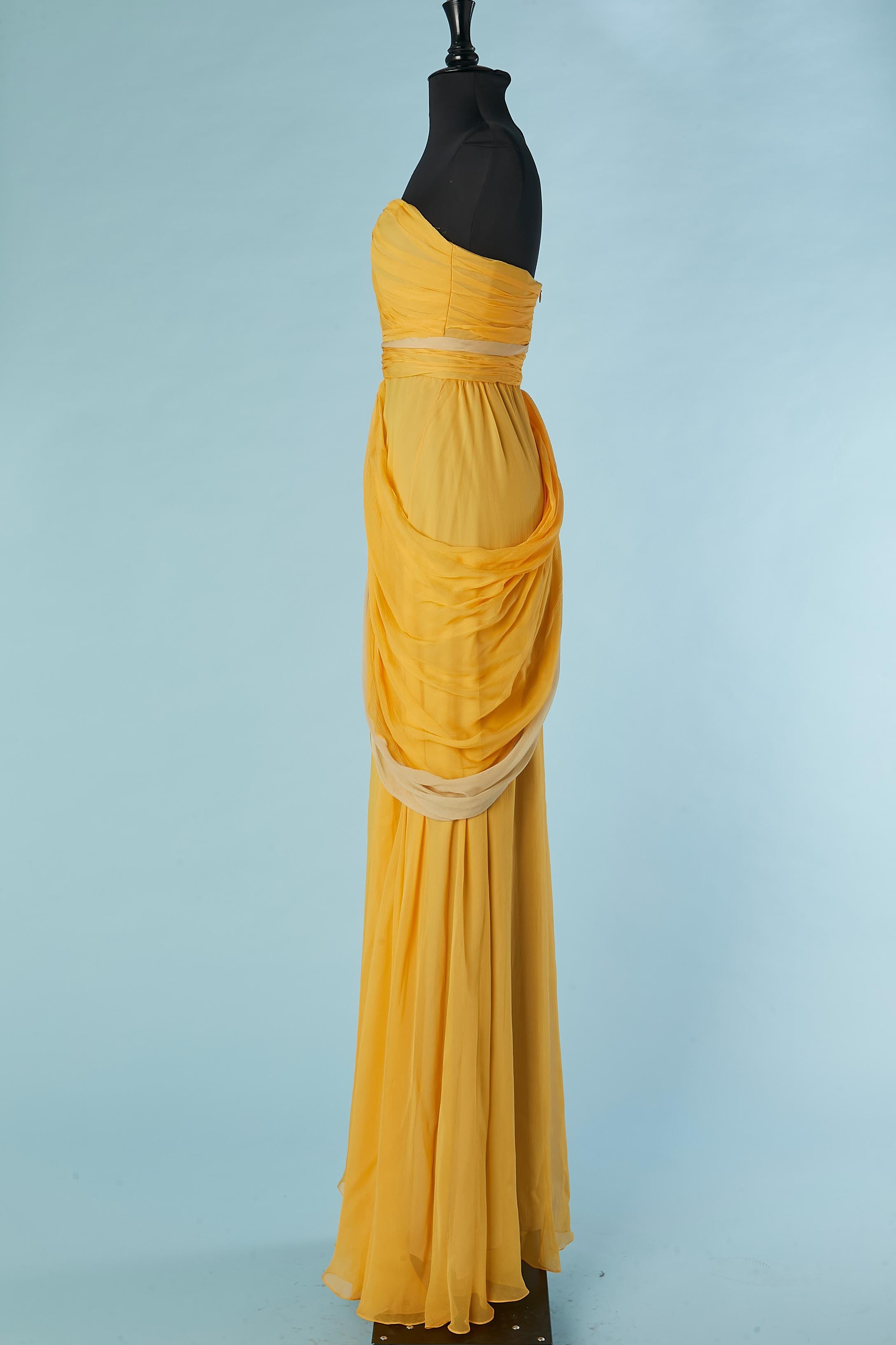 Yellow silk chiffon evening bustier dress Lorena Sarbu  For Sale 1