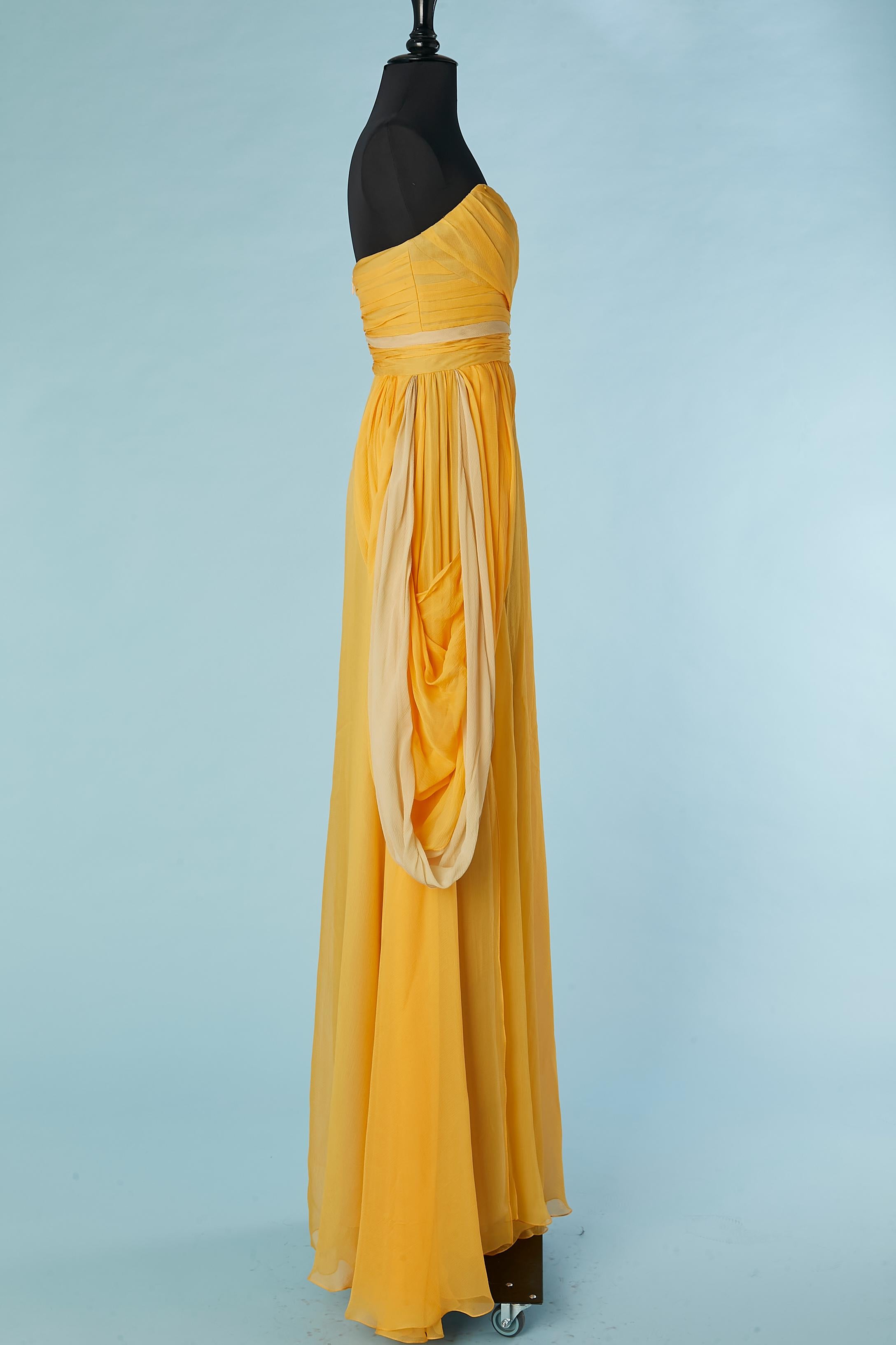 Yellow silk chiffon evening bustier dress Lorena Sarbu For Sale 5