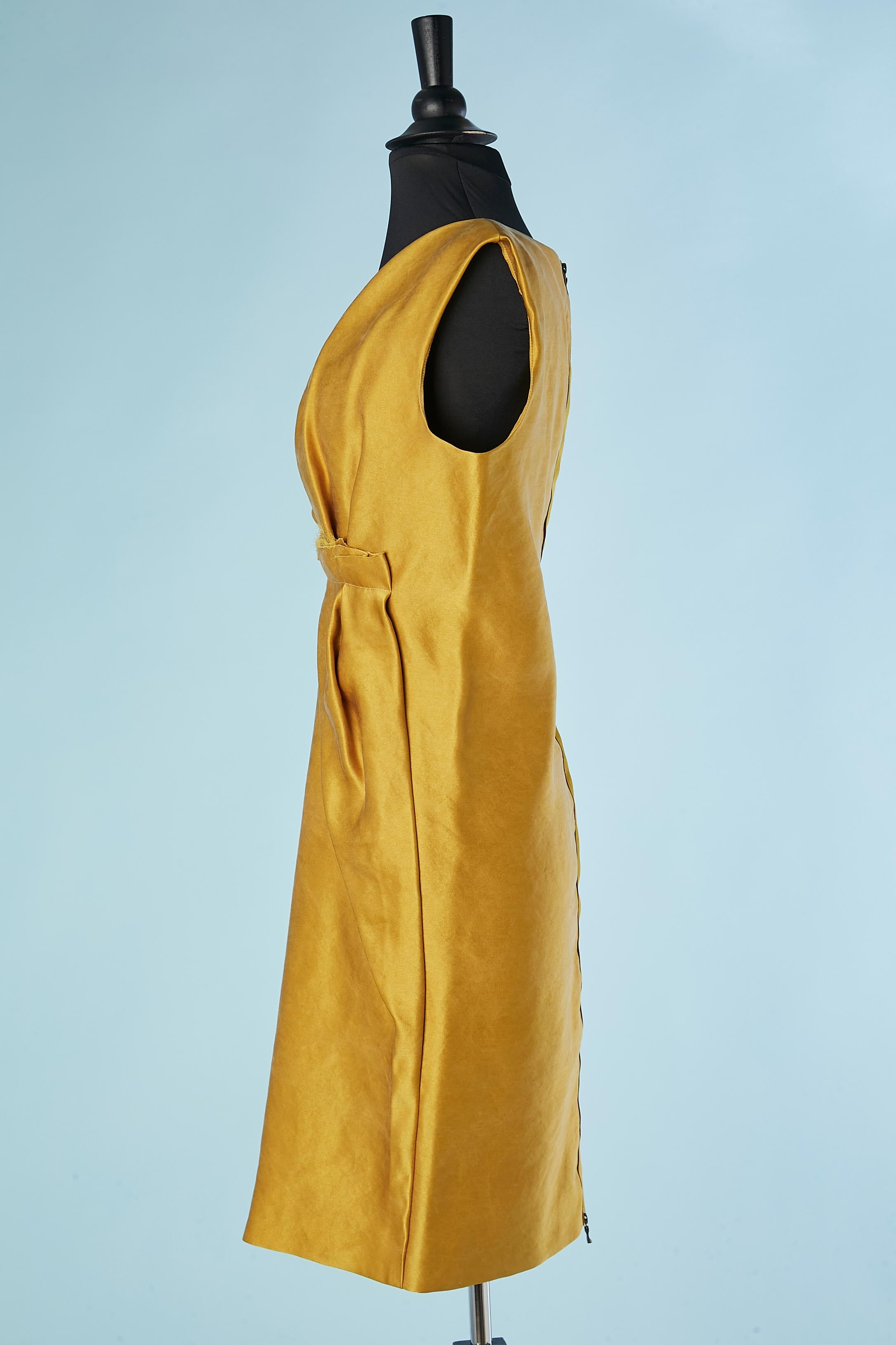 Yellow silk sleeveless drape cocktail dress Lanvin par Alber Elbaz  In Excellent Condition In Saint-Ouen-Sur-Seine, FR