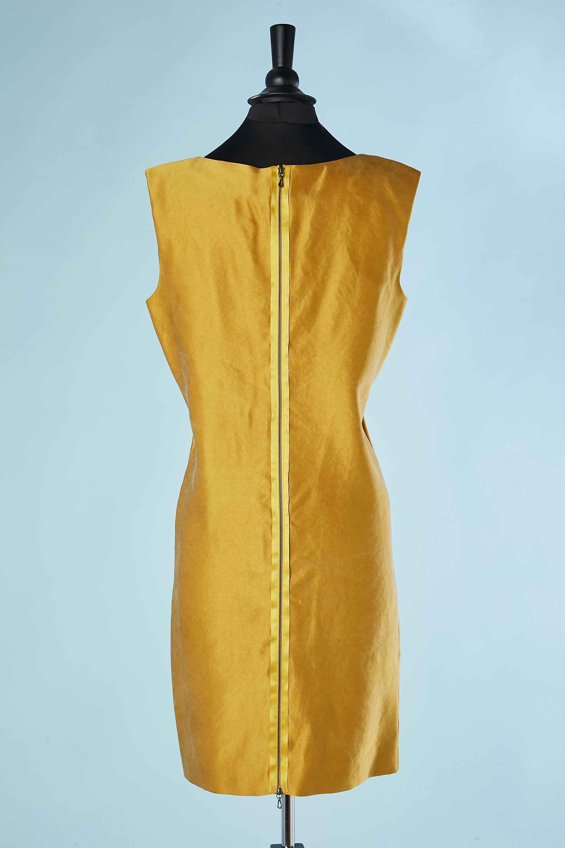 Women's Yellow silk sleeveless drape cocktail dress Lanvin par Alber Elbaz 