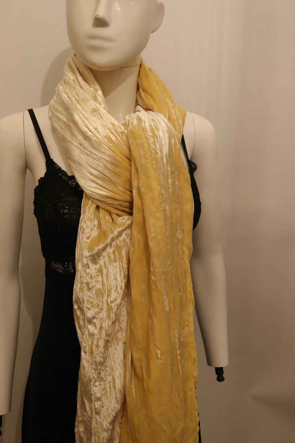 Women's or Men's Yellow Silk Velvet Shawl For Sale