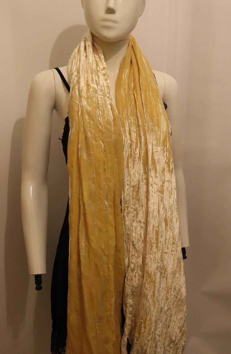 Yellow Silk Velvet Shawl For Sale 2