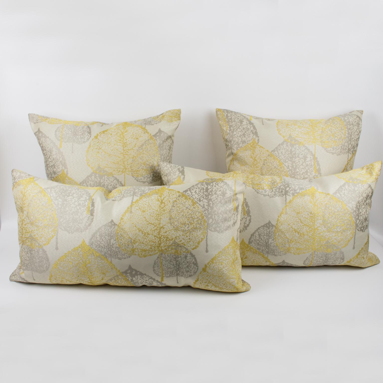 Yellow Silver-Gray Damask Throw Pillow, a pair 4