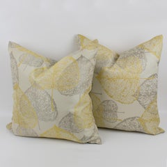 Yellow Silver-Gray Damask Throw Pillow, a pair