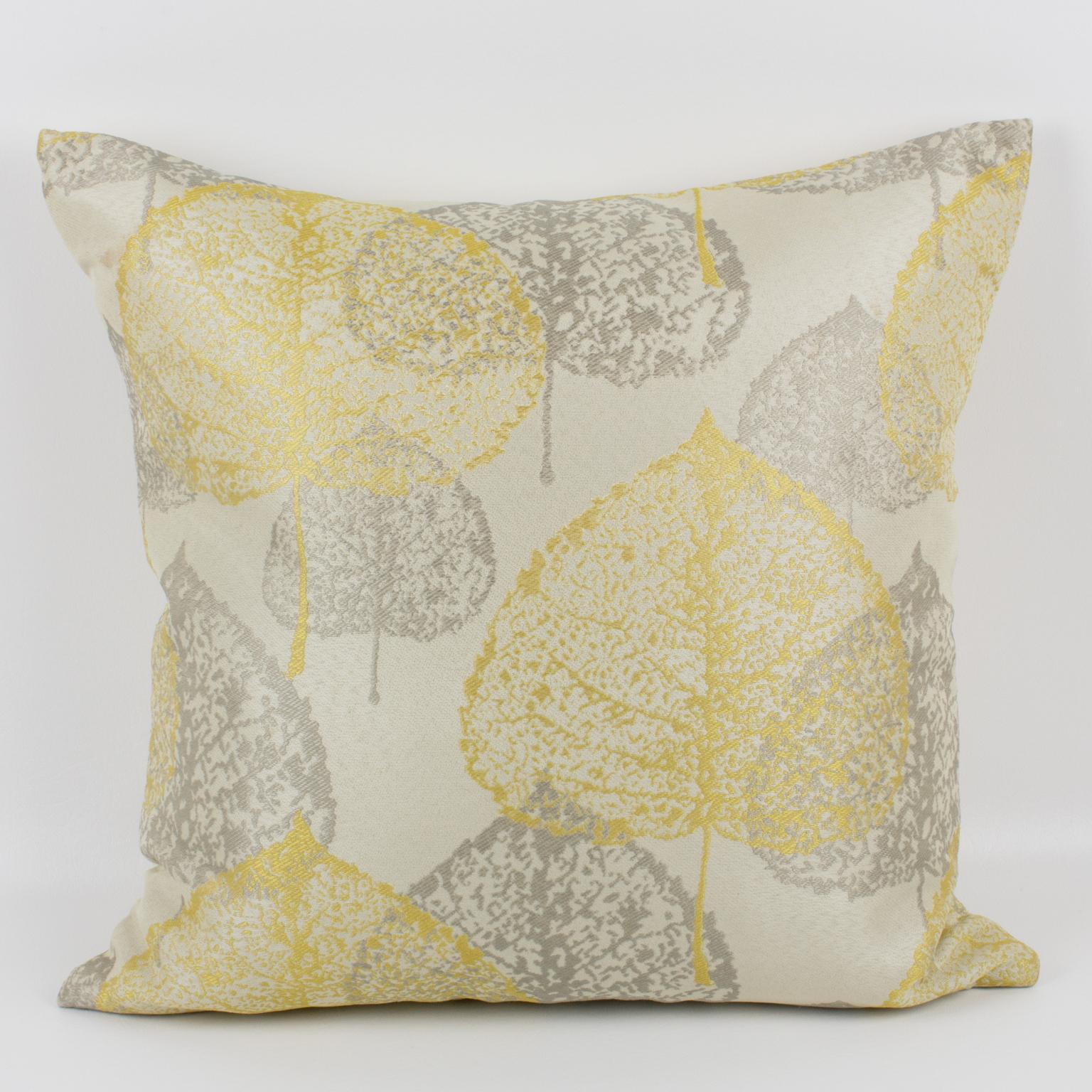 Unknown Yellow Silver-Gray Damask Throw Pillow, a pair