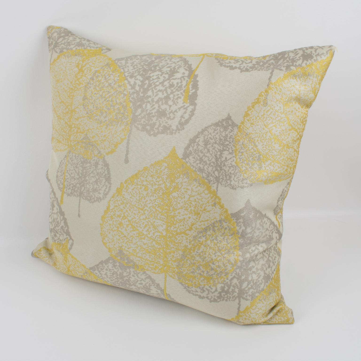 Contemporary Yellow Silver-Gray Damask Throw Pillow, a pair