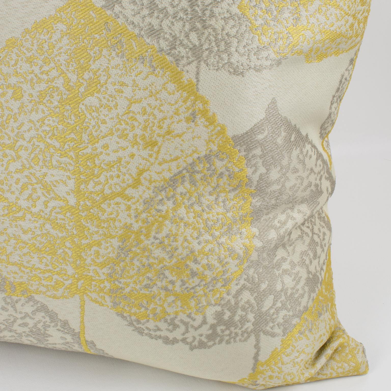 Polyester Yellow Silver-Gray Damask Throw Pillow, a pair