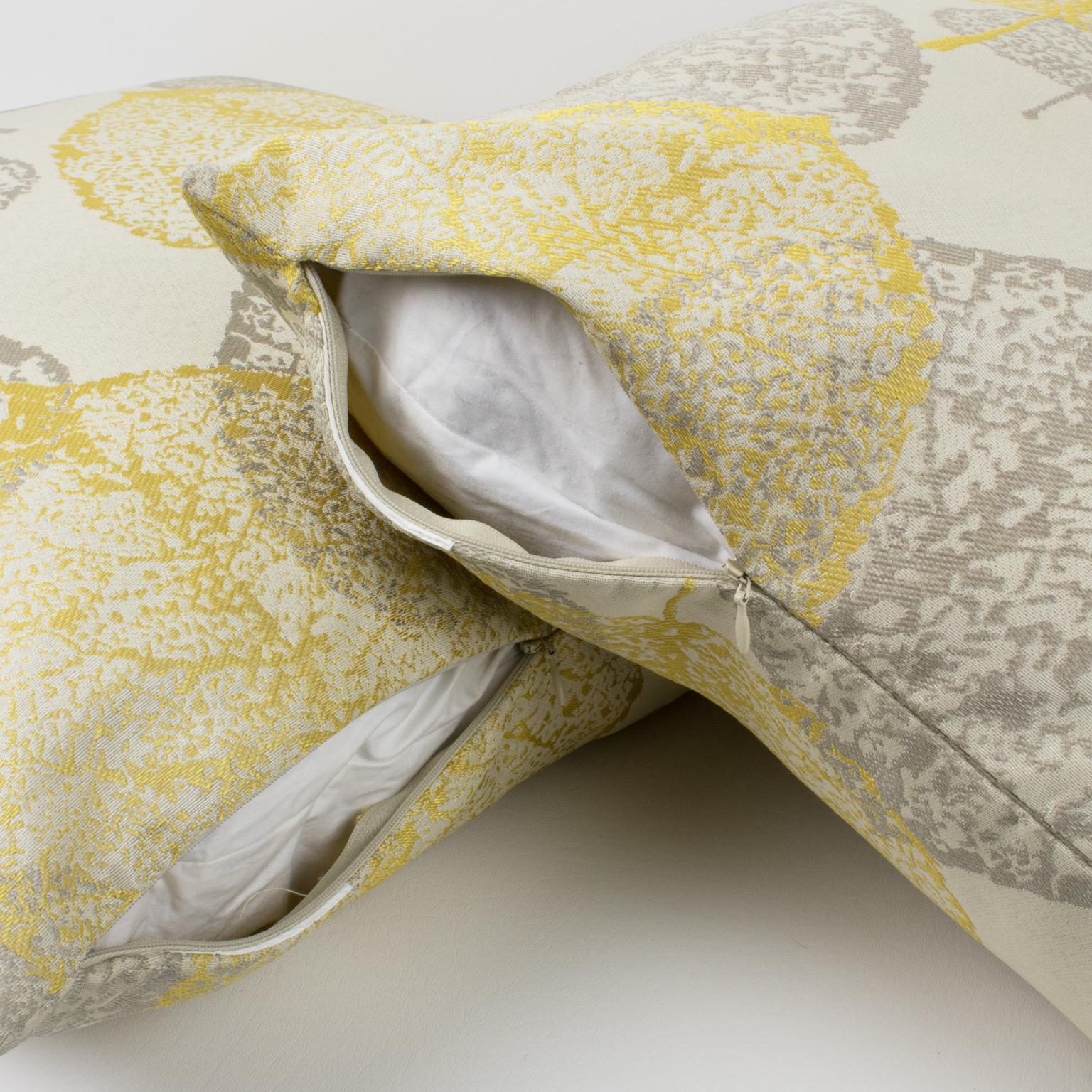 Yellow Silver-Gray Damask Throw Pillow, a pair 2