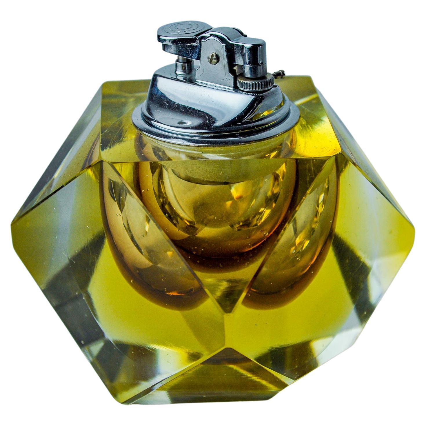 Yellow Sommerso lighter by Seguso, faceted glass from Murano, Italy, 970 For Sale
