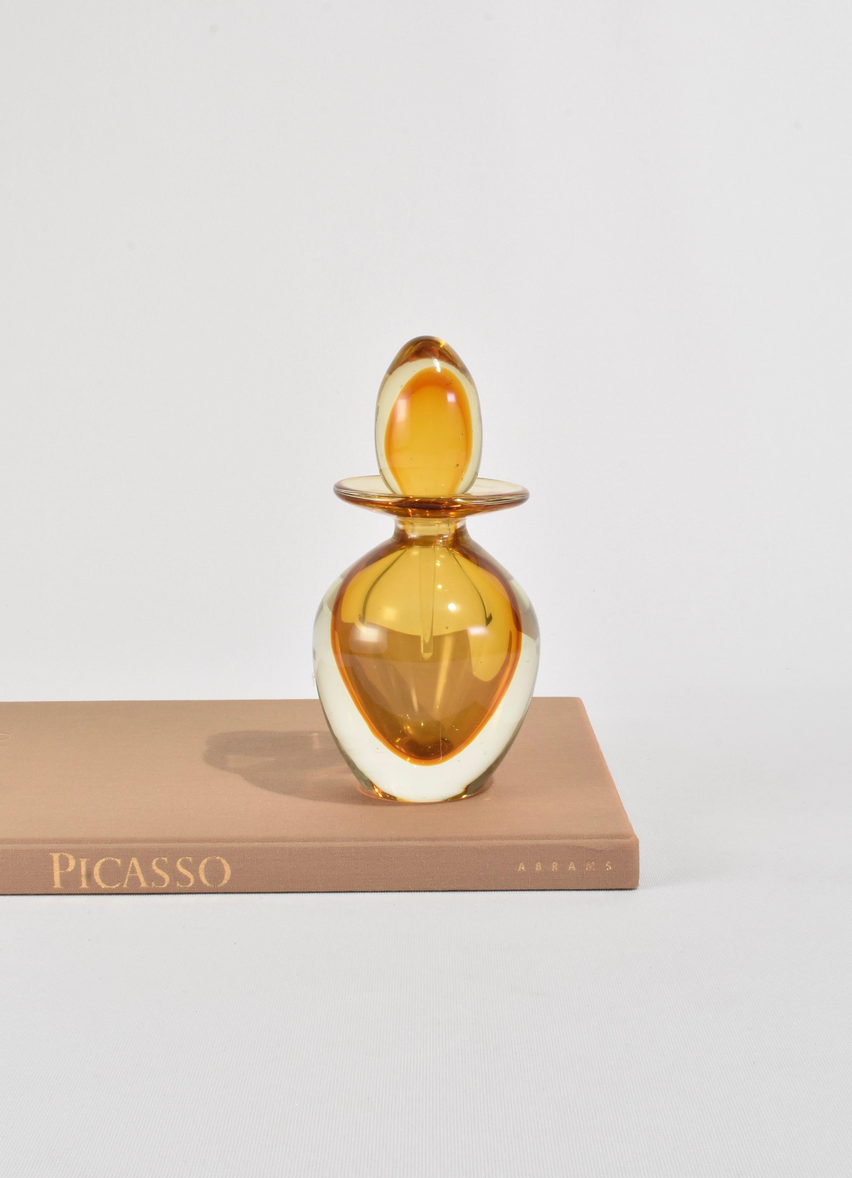 Rare, vintage Sommerso perfume bottle in yellow and orange. Made in Italy, attributed to Archimede Seguso.