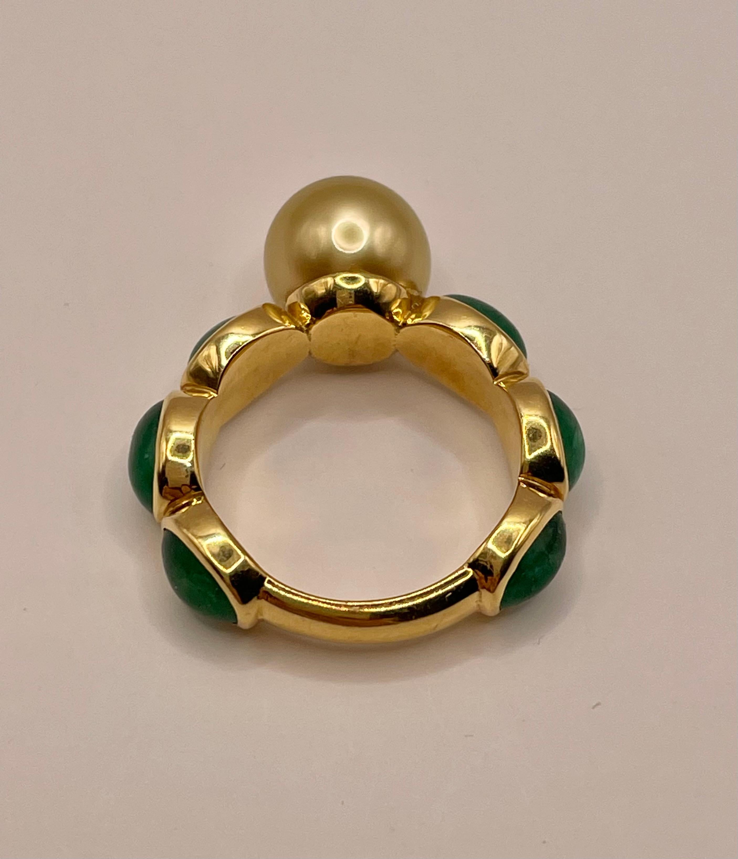 Yellow South Sea Pearl and Emeralds Ring by Julia Shlovsky In New Condition For Sale In Seattle, WA
