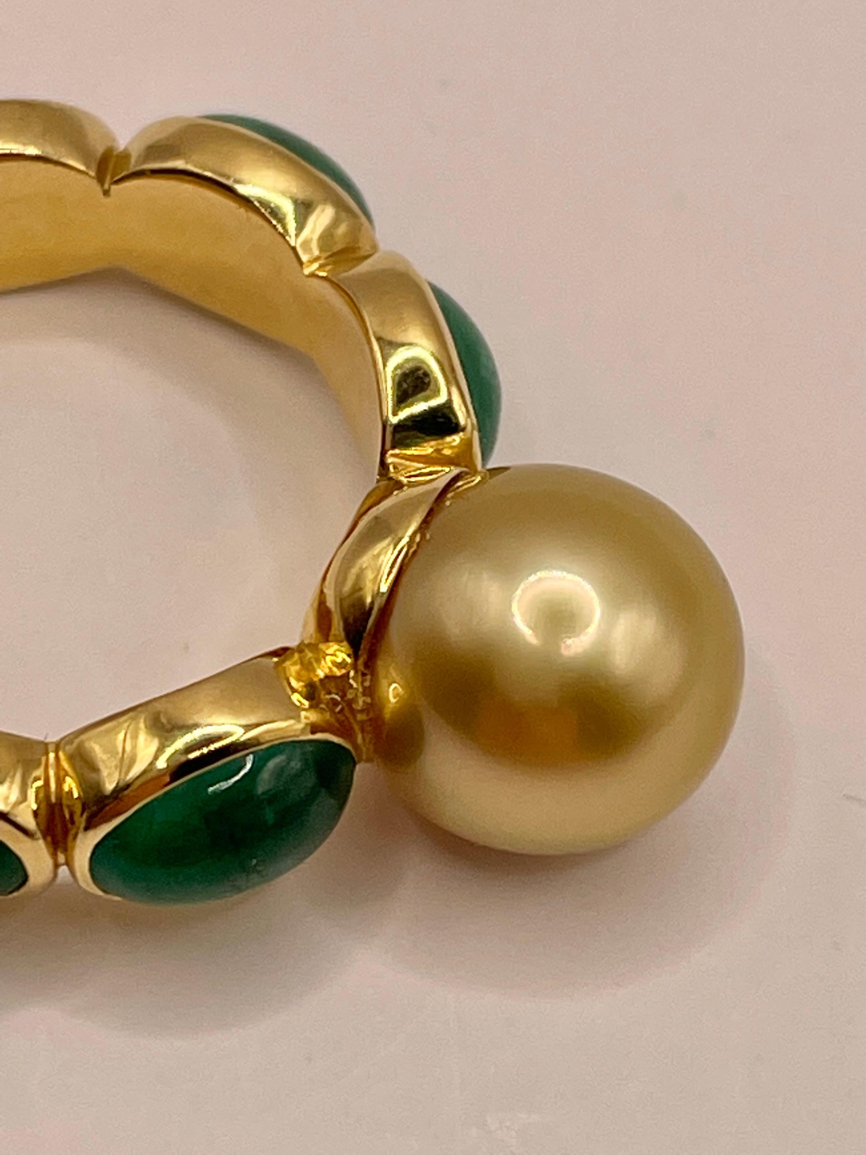 Women's Yellow South Sea Pearl and Emeralds Ring by Julia Shlovsky For Sale