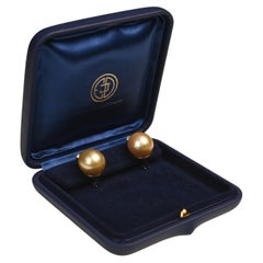 Yellow South Sea Pearl Earrings. Intense Yellow Hue Pearl Old Euro Diamond