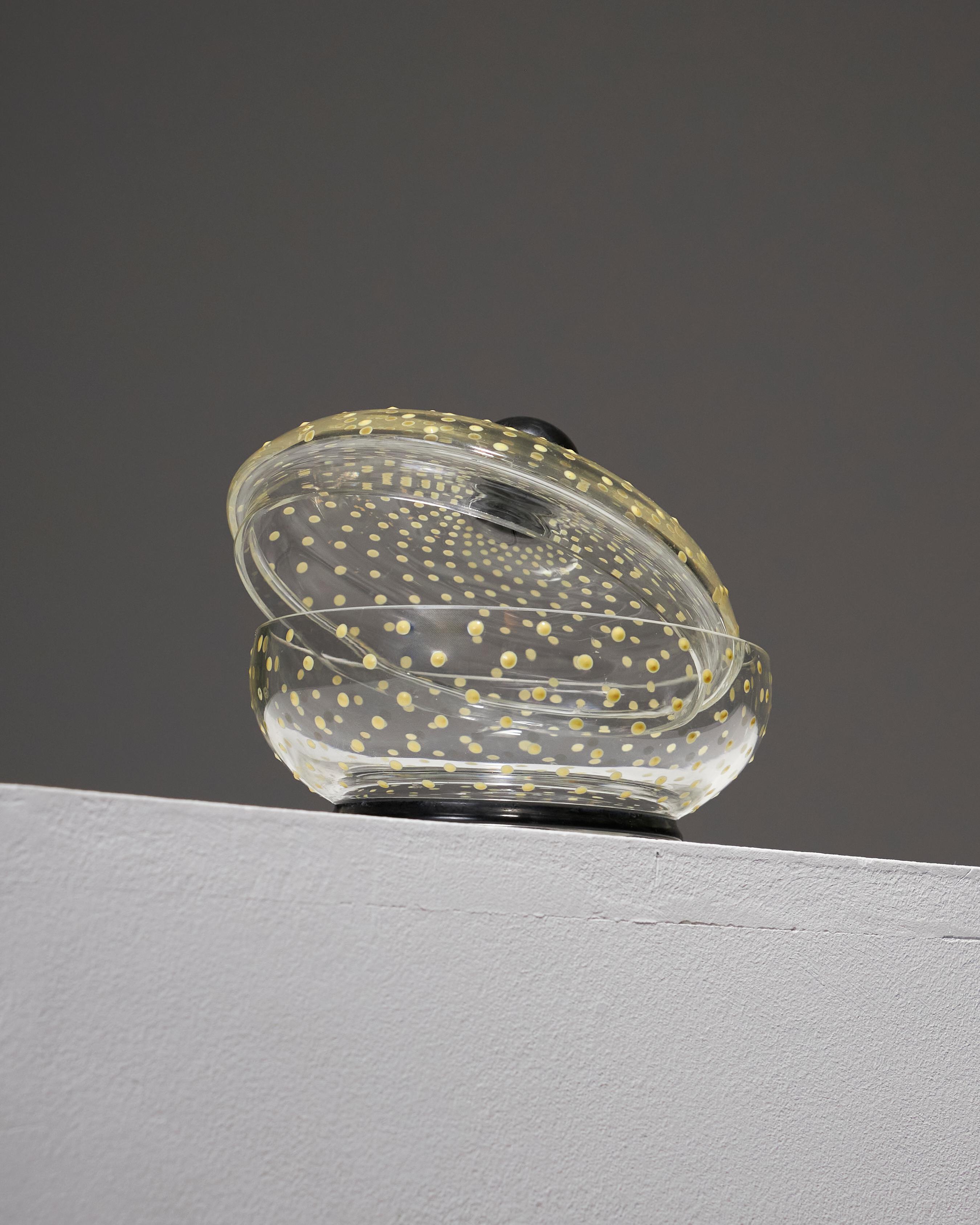 Sucrier en verre moucheté jaune, années 1930 en vente 6
