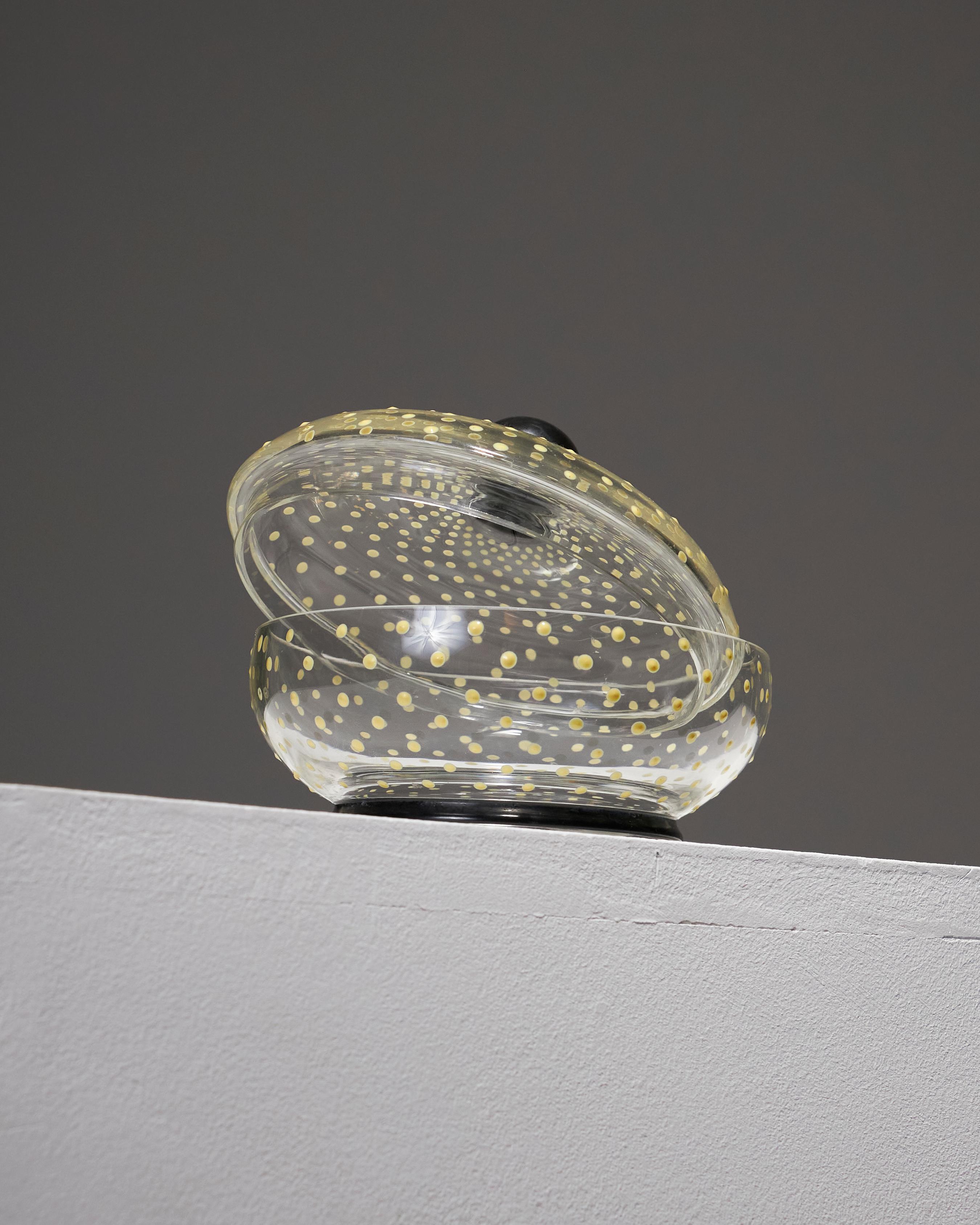 Sucrier en verre moucheté jaune, années 1930 en vente 7