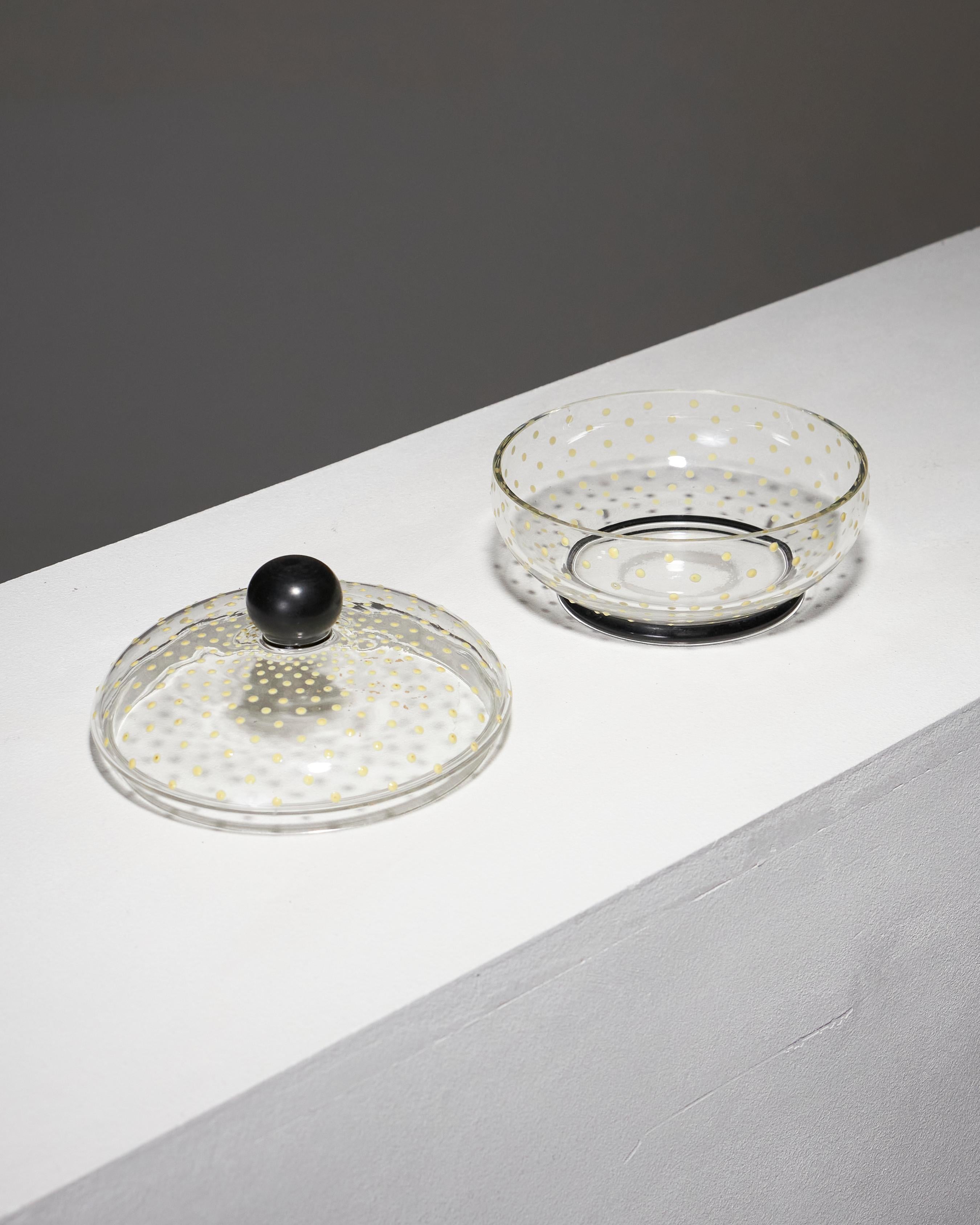 Sucrier en verre moucheté jaune, années 1930 en vente 1