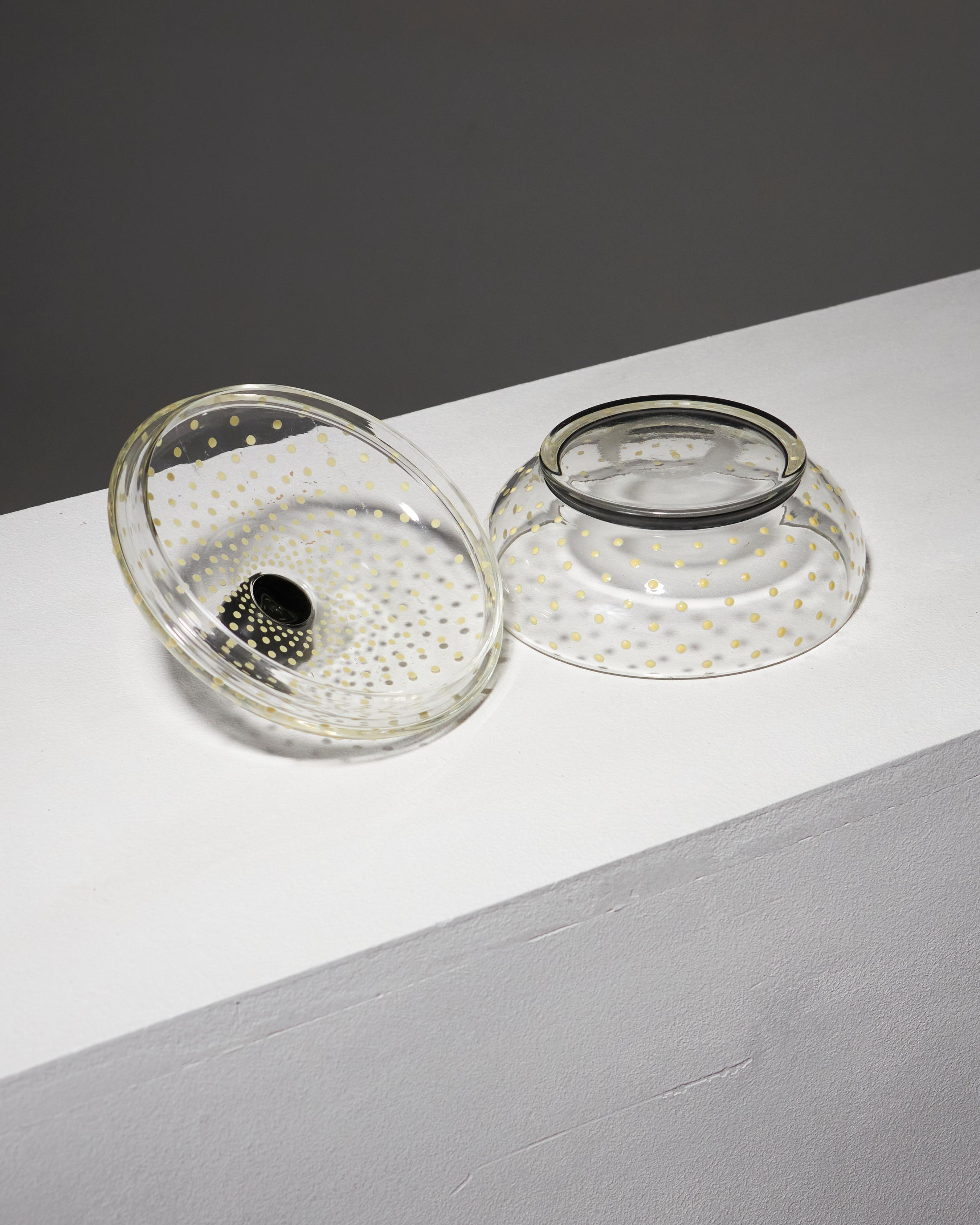 Sucrier en verre moucheté jaune, années 1930 en vente 2