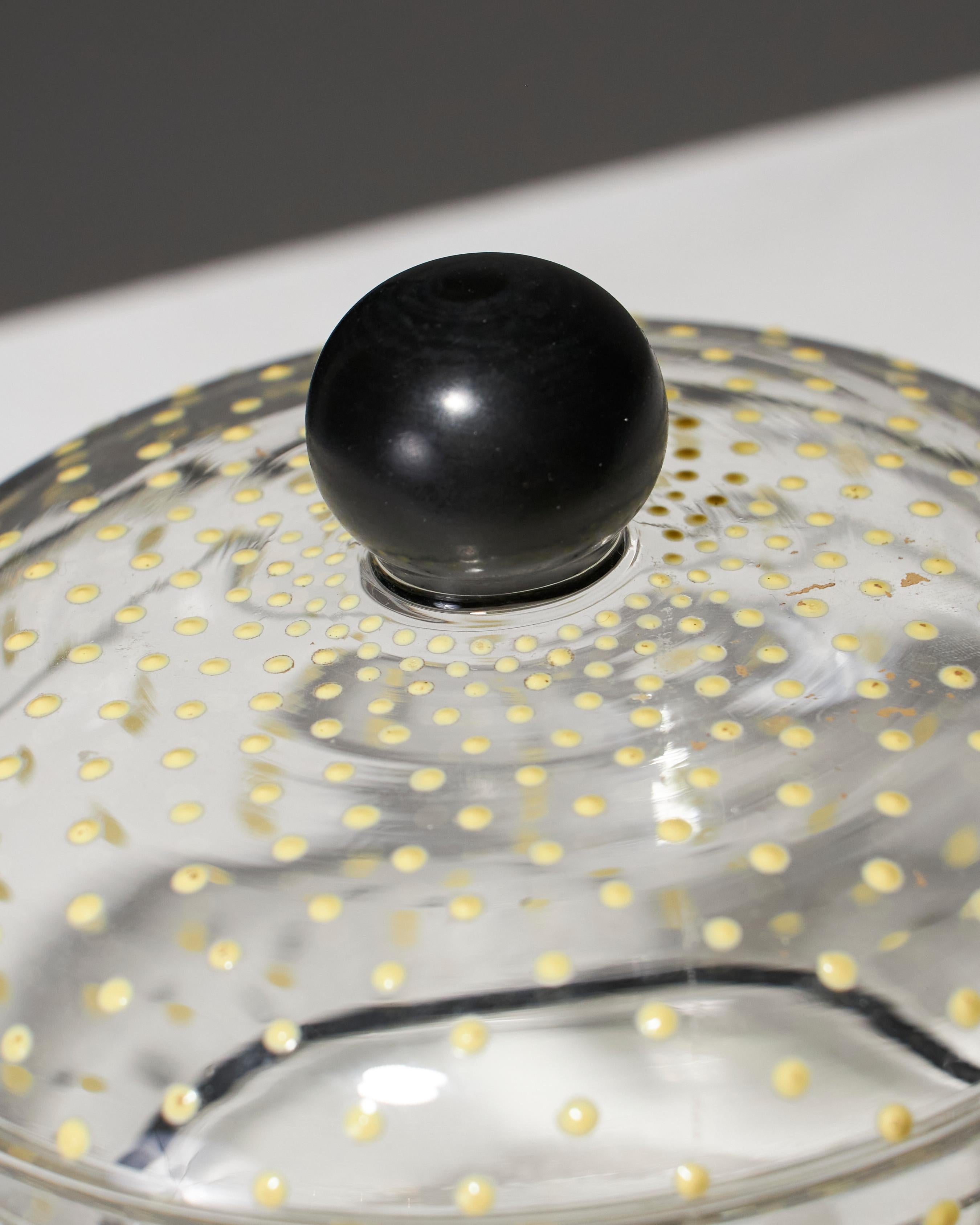Sucrier en verre moucheté jaune, années 1930 en vente 3
