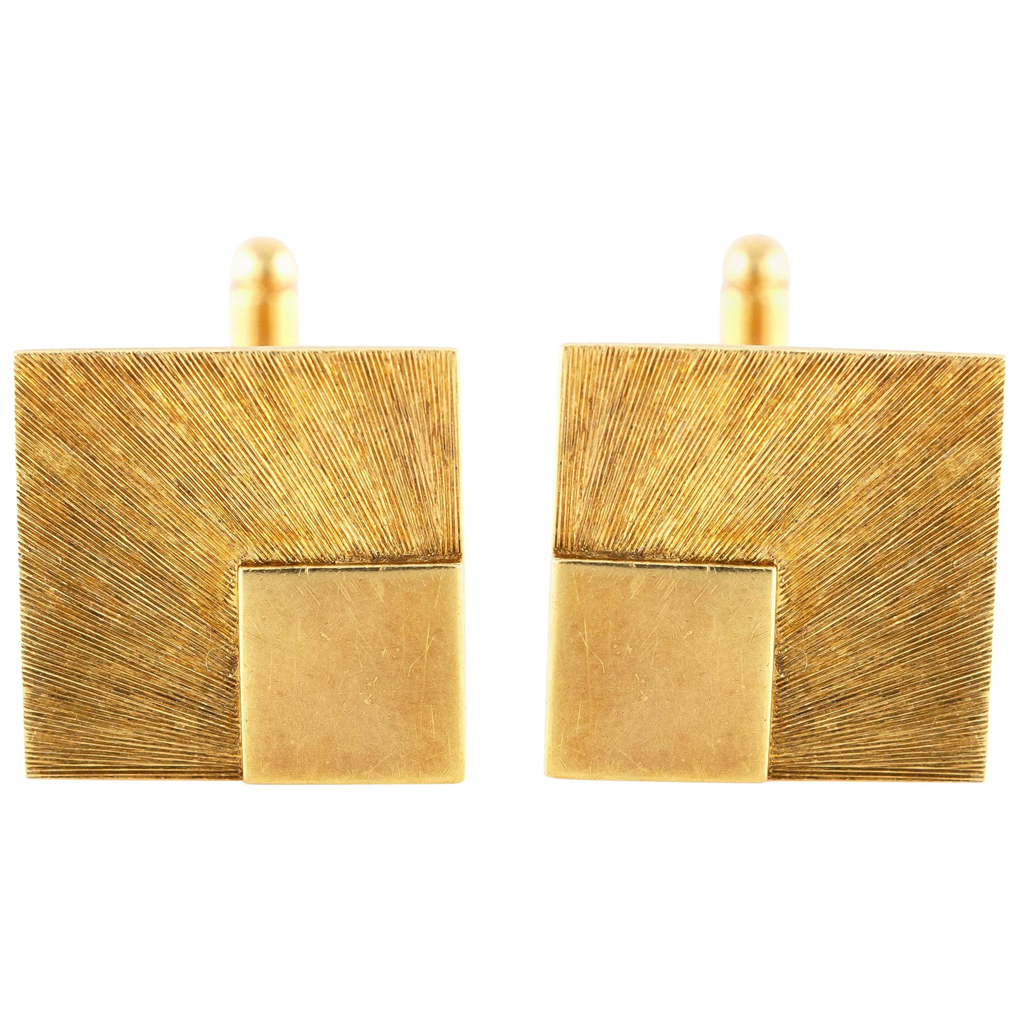 Yellow Square Accent Gold Cufflinks For Sale