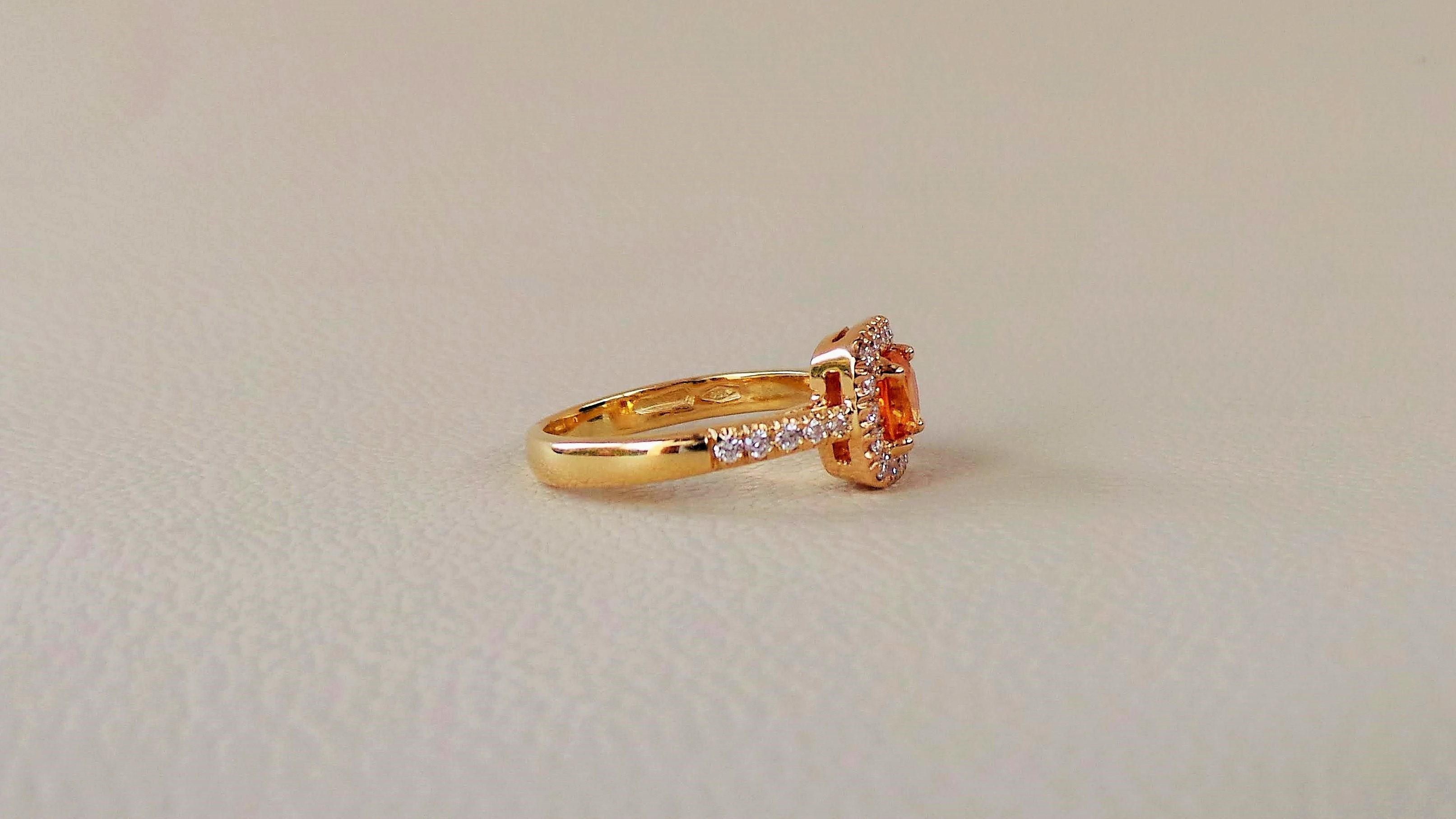 Contemporary Yellow Square Sapphire 0.80K Diamonds 0.34K Yellow Gold Engagement Ring For Sale