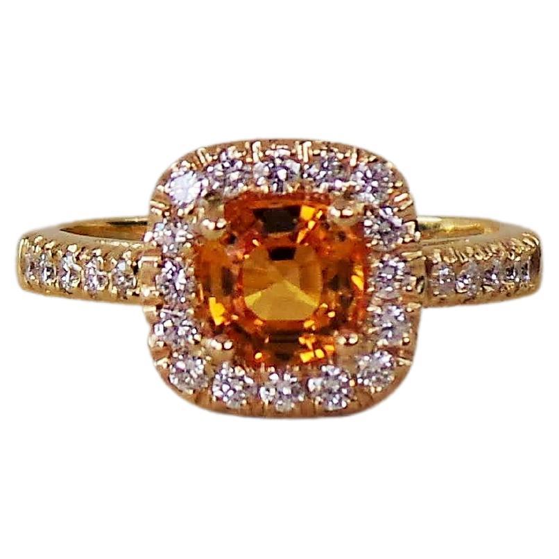 Yellow Square Sapphire 0.80K Diamonds 0.34K Yellow Gold Engagement Ring For Sale