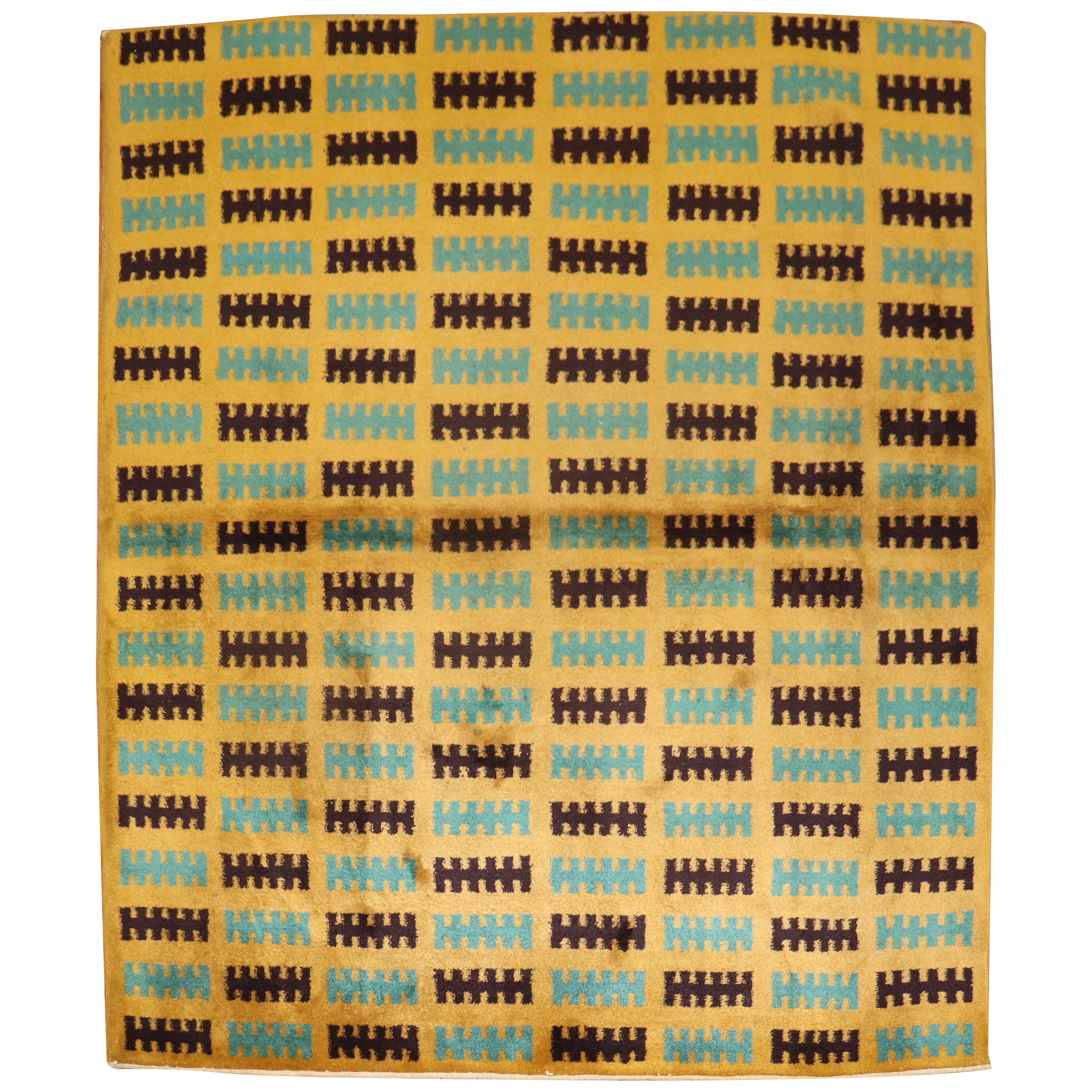 Tappeto quadrato giallo Vintage Turkish Deco