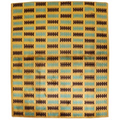 Tappeto quadrato giallo Vintage Turkish Deco