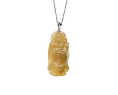 Yellow Standing Buddha Jadeite Jade Pendant, Certified Untreated