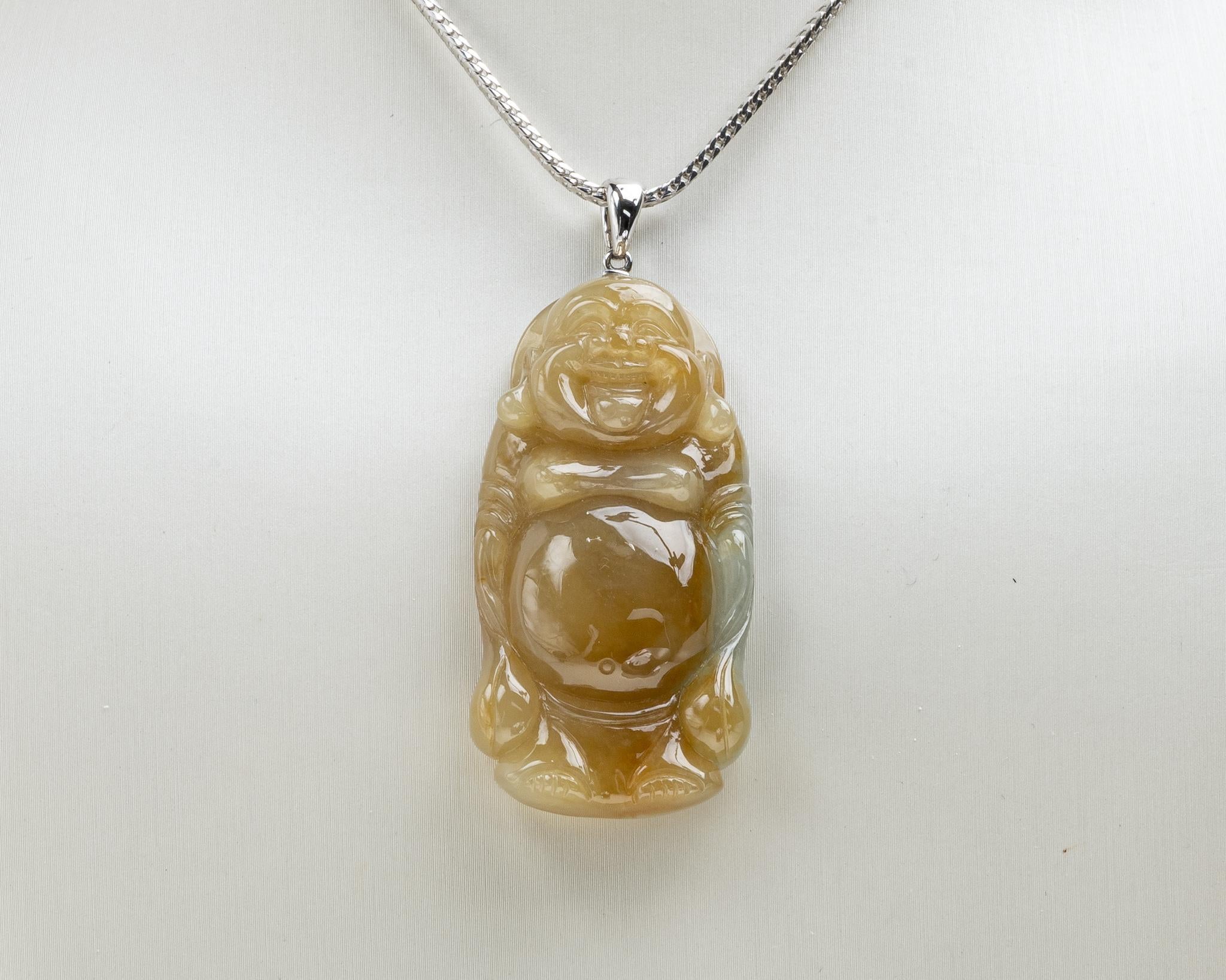 Contemporary Yellow Standing Buddha Jadeite Jade Pendant, Certified Untreated For Sale